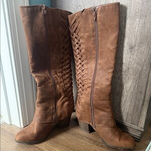 Fergalicious Brown Heeled Boots with Lattice Detail